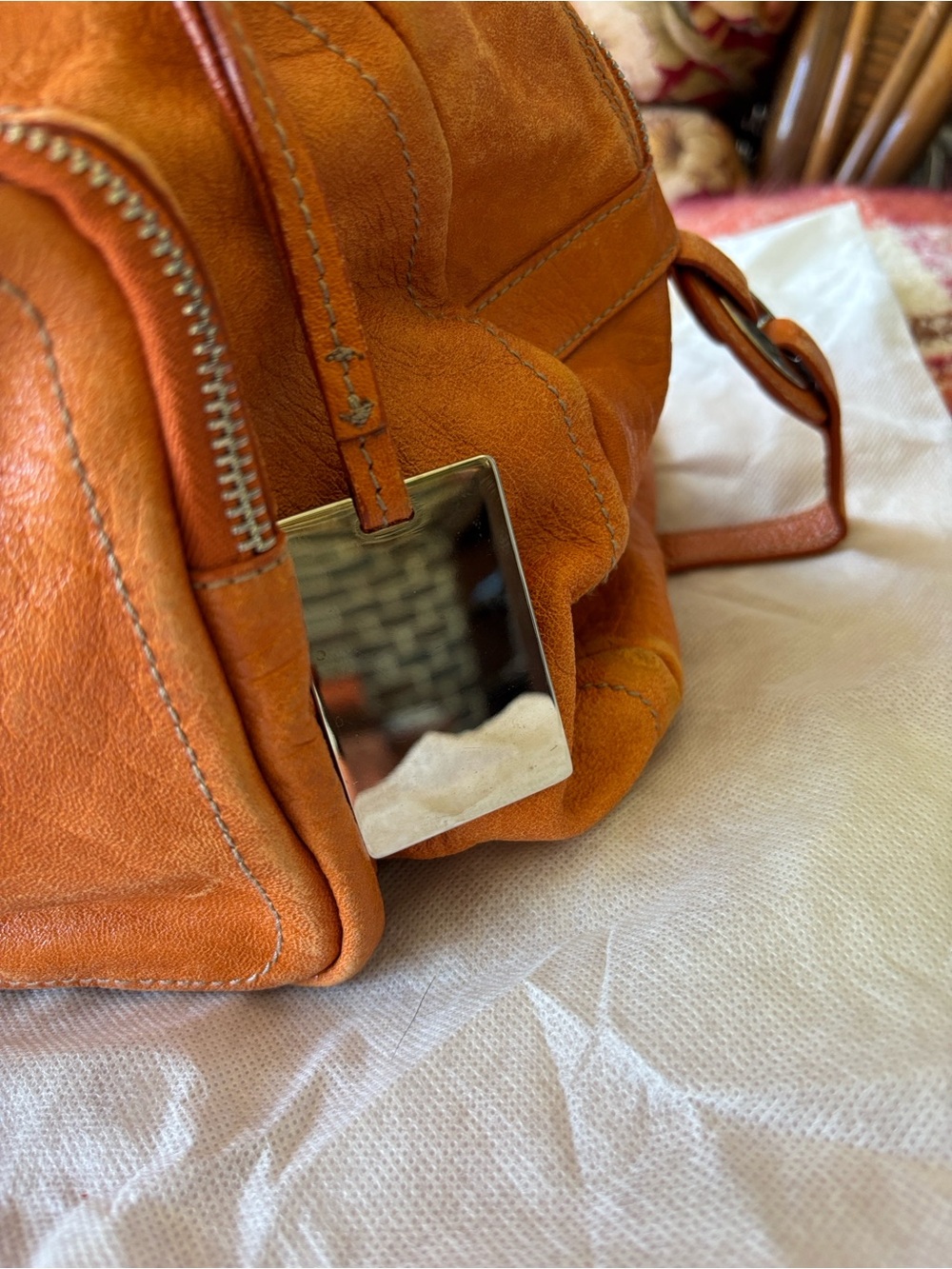 Vintage Furla Orange Leather Satchel Bag - Picture 4 of 8